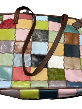 Latico NJ USA 100% Leather Patchwork Zippered Laptop Tote Bag